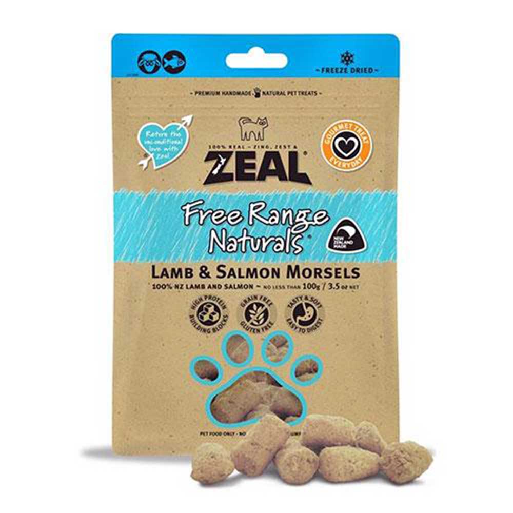 Zeal Free Range Naturals Lamb & Salmon Morsels Freeze-Dried Dog & Cat Treats 100g