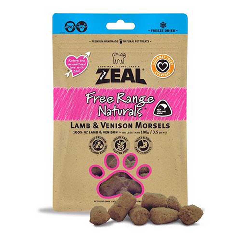 Zeal Free Range Naturals Lamb & Vension Morsels Freeze-Dried Dog & Cat Treats 100g