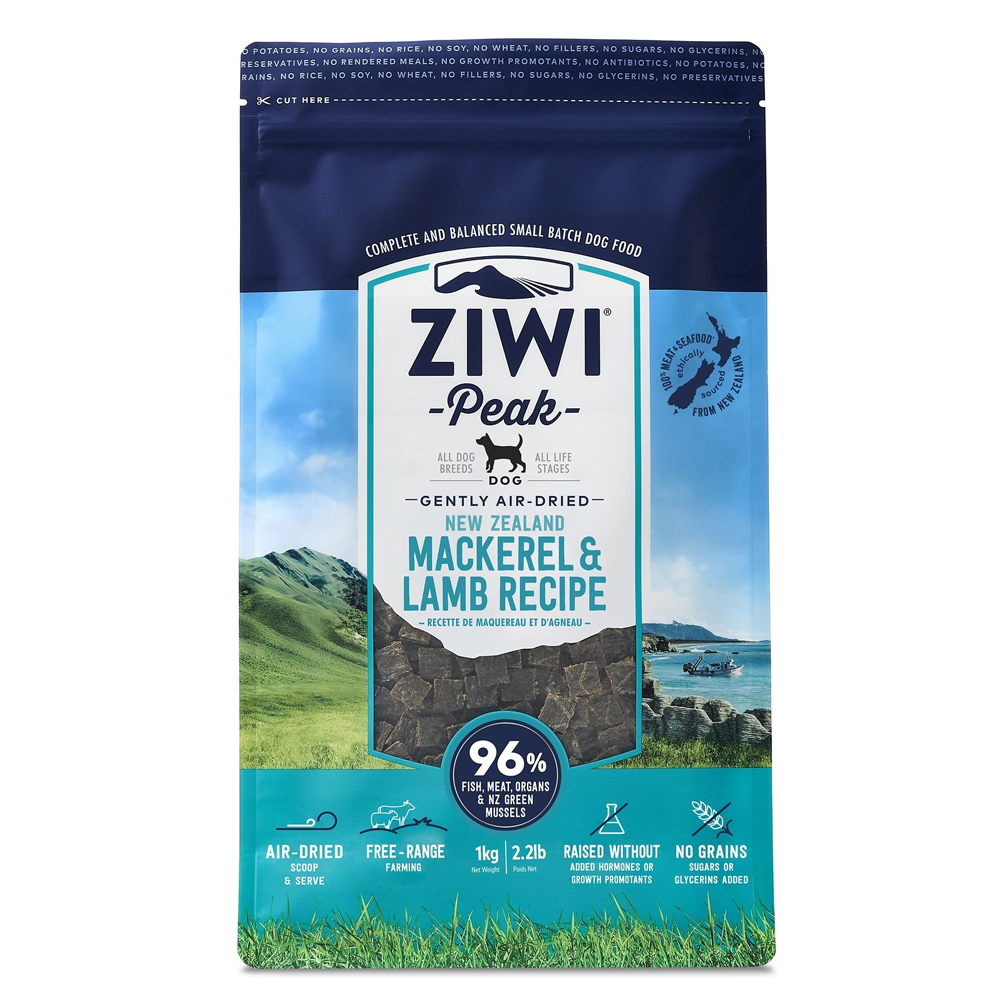 ZiwiPeak Air-Dried Mackerel & Lamb Recipe Dry Dog Food - 2 lbs (1 kg)