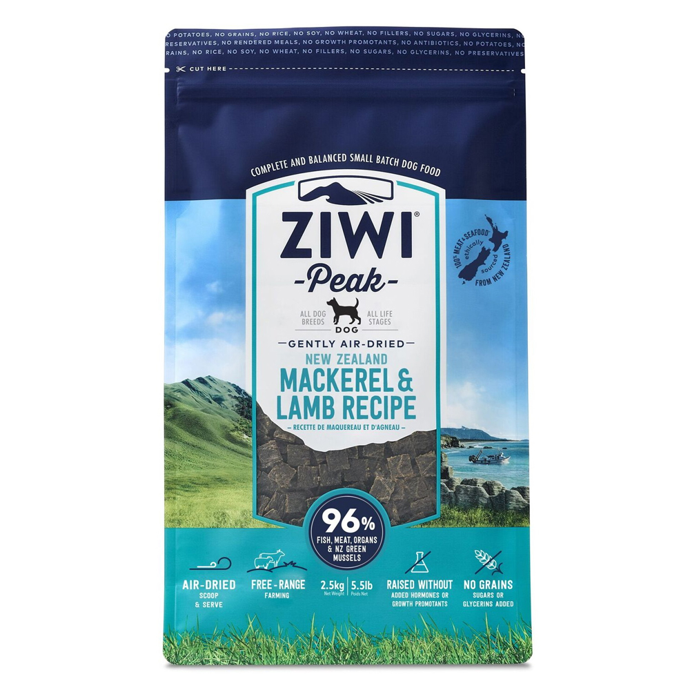 ZiwiPeak Air-Dried Mackerel & Lamb Recipe Dry Dog Food - 5 lbs (2.5 kg)