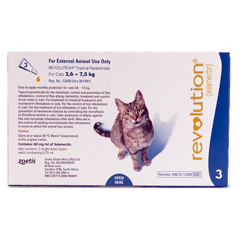 Revolution Flea & Heartworm Spot-on For Cats 2.6-7.5 kg (5.7-15.5 lbs) 3 Pack