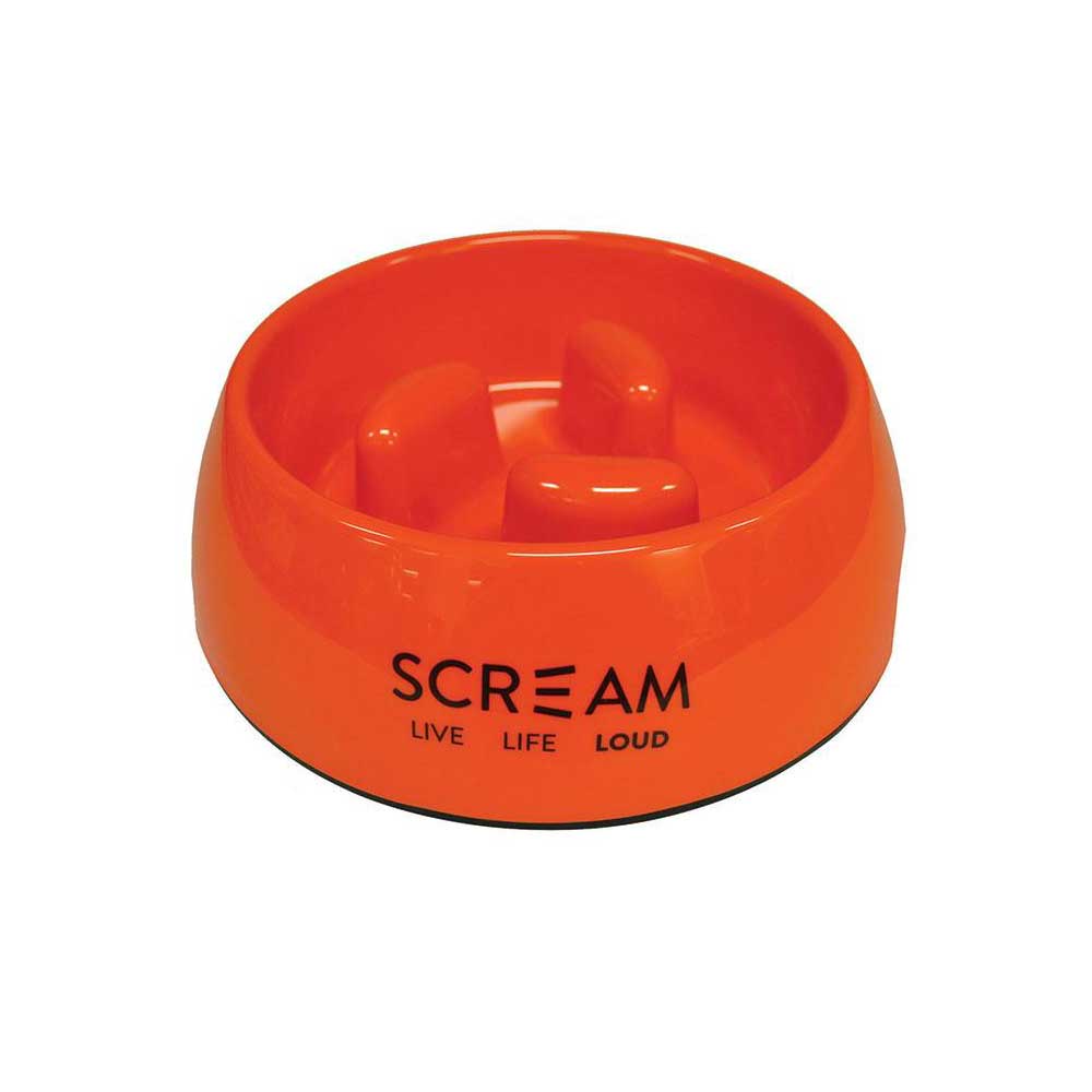 Scream Round Slow-Feed Pet Bowl Medium Orange